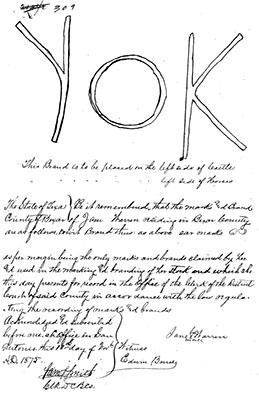 Jane Warren’s 1875 Brand Registration Courtesy Bexar County Spanish Archives